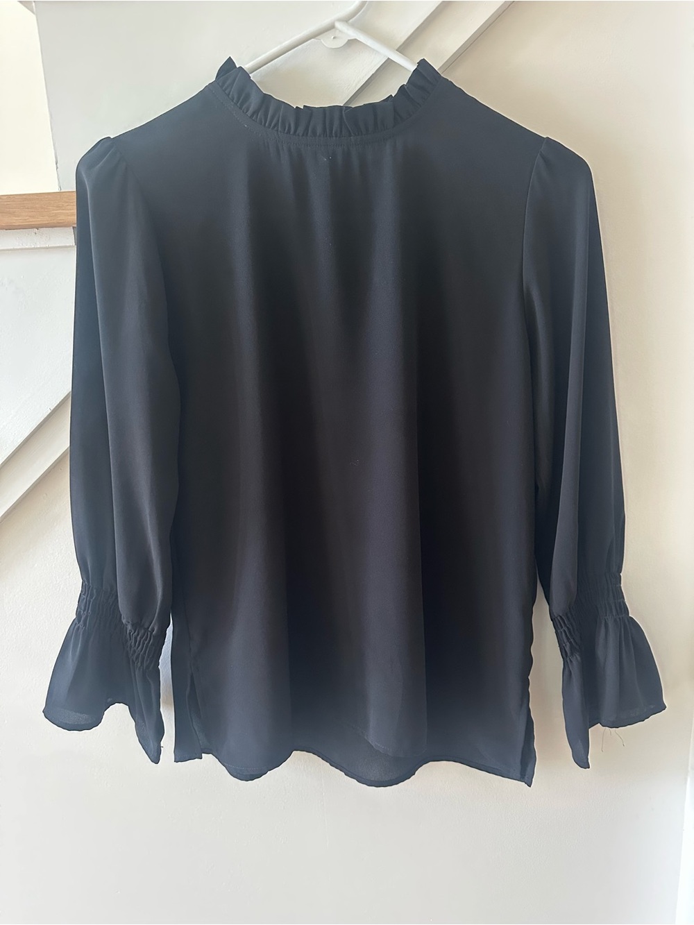 Veronica M Black Ruffle Neck Long Sleeve Blouse